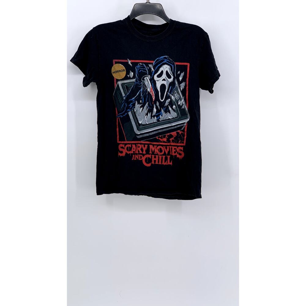 GHOST FACE Unisex Black Scary Movies & Chill Graphic Short Sleeve T-Shirt SZ S